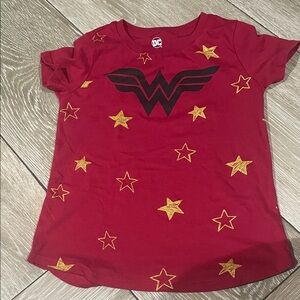 DC Kids Red Tee with Black Wonder Woman Logo and Gold Stars (BD)